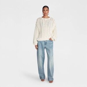 KBB by Kahlana Cream Chunky Cable Open Knit Sweater Womens Medium Relaxed Fit